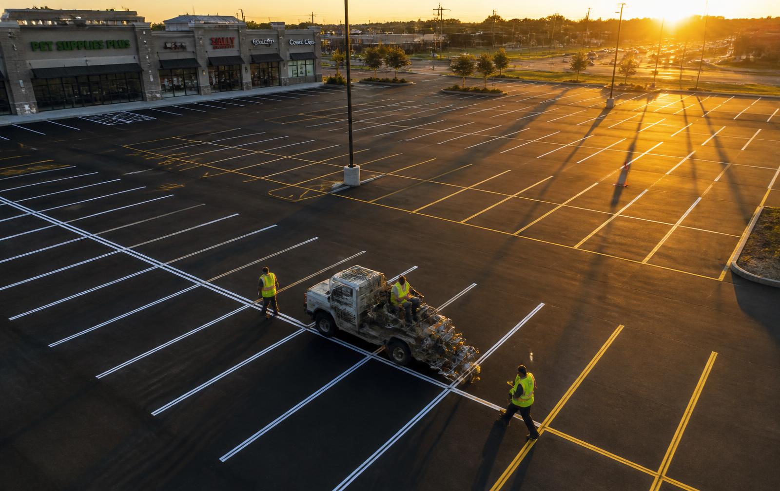 Freshly striped commercial parking lot in San Antonio, Texas